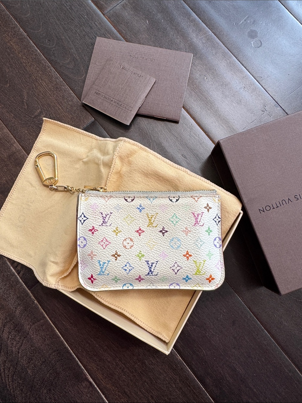 Authentic LV Multicolor Key Pouch / Coin Purse White Murakami